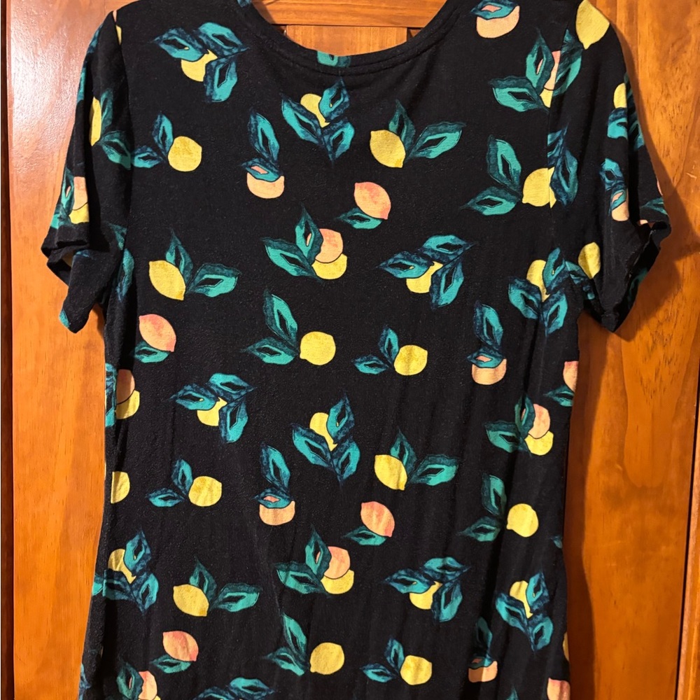 Apt. 9 Black Tee with Vibrant Leaf and Fruit Design